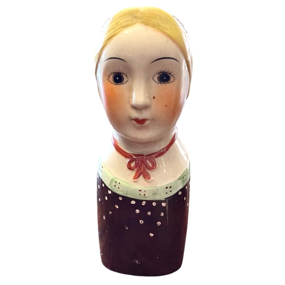 CERAMIC LADY HEAD 9" Flower Vase In The Style Of GEMMA TACCOGNA
